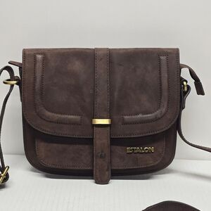 Estalon Brown Genuine Leather Crossbody Saddle Bag Travel Purse